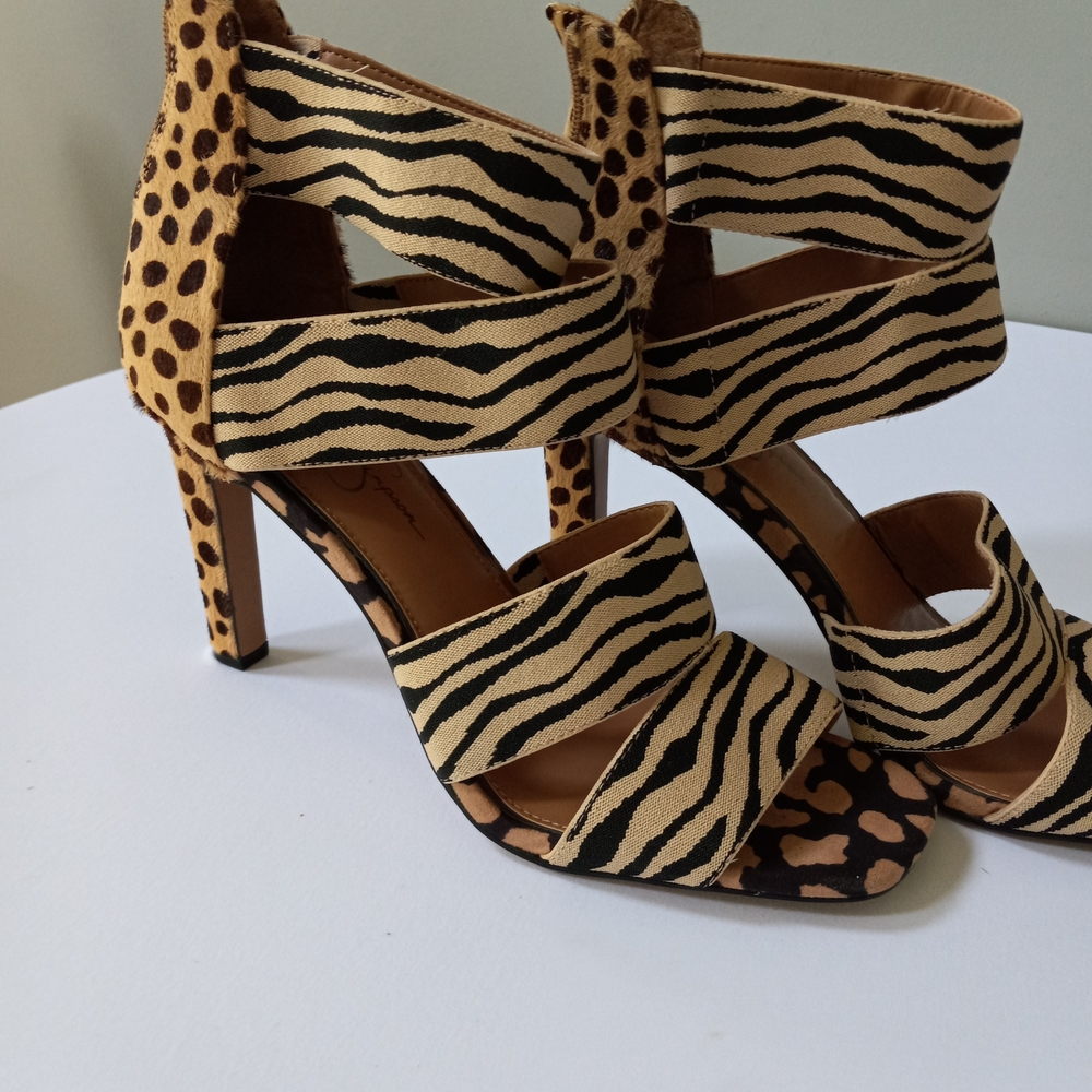 Steve Madden Tan and Black Animal Print Strappy High Heels